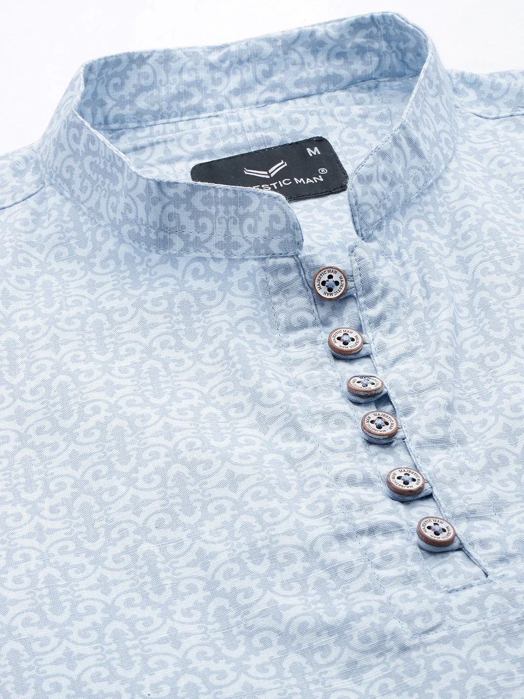 Majestic Man Cotton Printed Casual Short Kurta - Ice Blue - Image 2