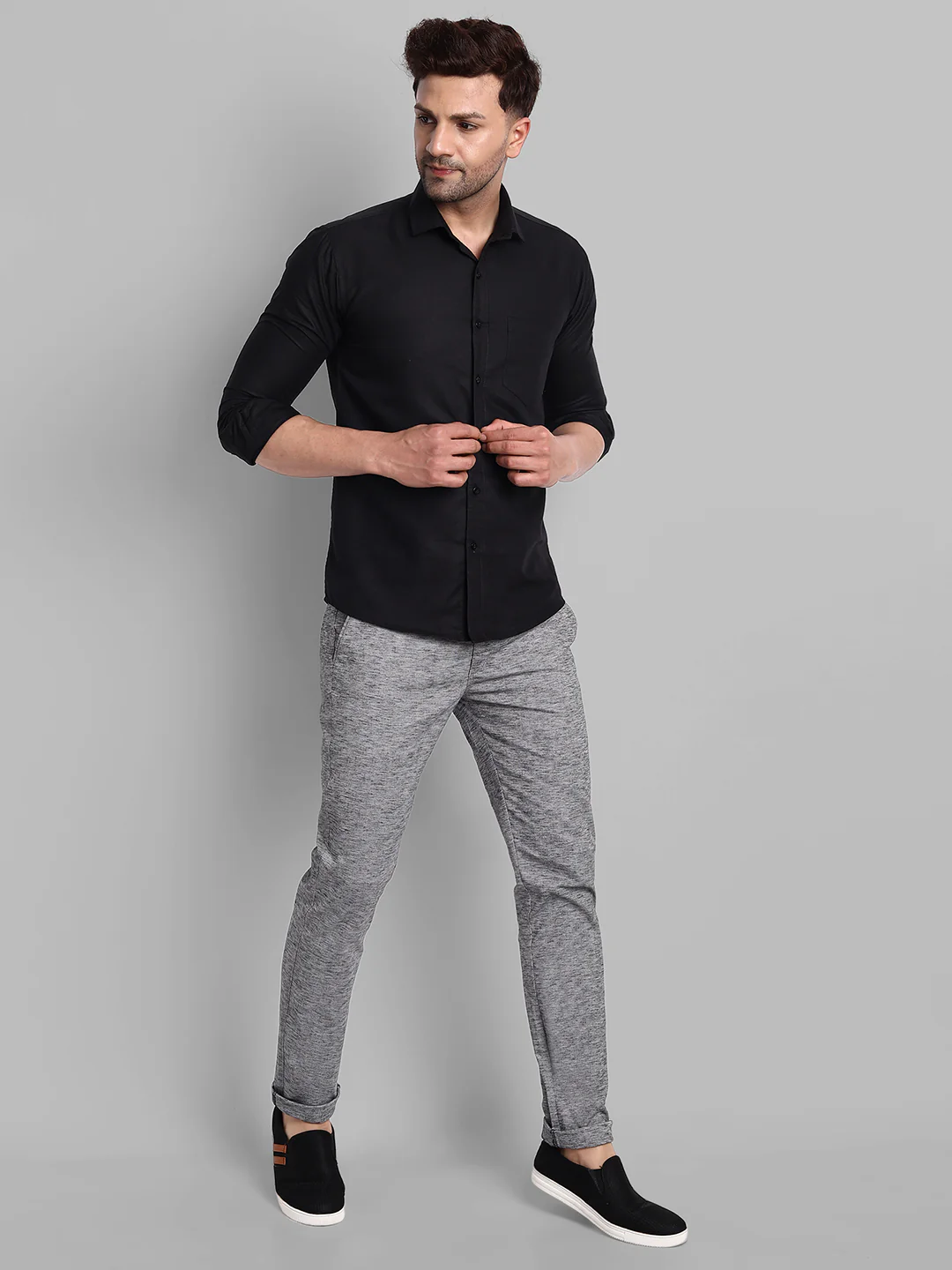 Majestic Man Regular Fit Pattern Finish Cotton Casual Solid Chinos Trouser - Black - Image 6