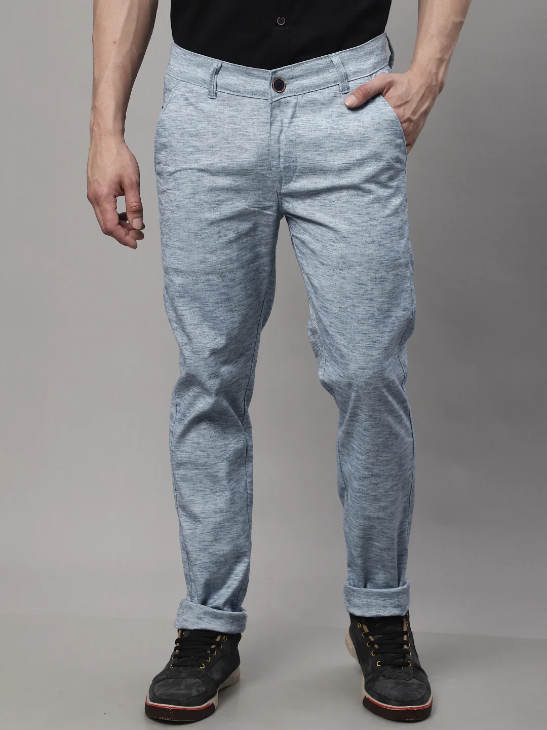 Majestic Man Regular Fit Pattern Finish Cotton Casual Solid Chinos Trouser - Blue - Image 9