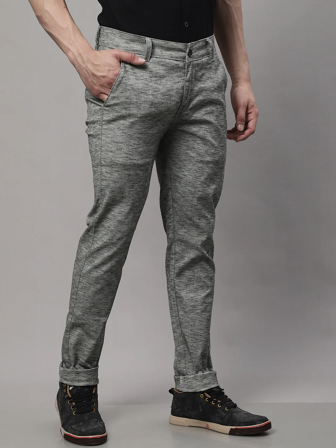 Majestic Man Regular Fit Pattern Finish Cotton Casual Solid Chinos Trouser - Bottle Green - Image 2