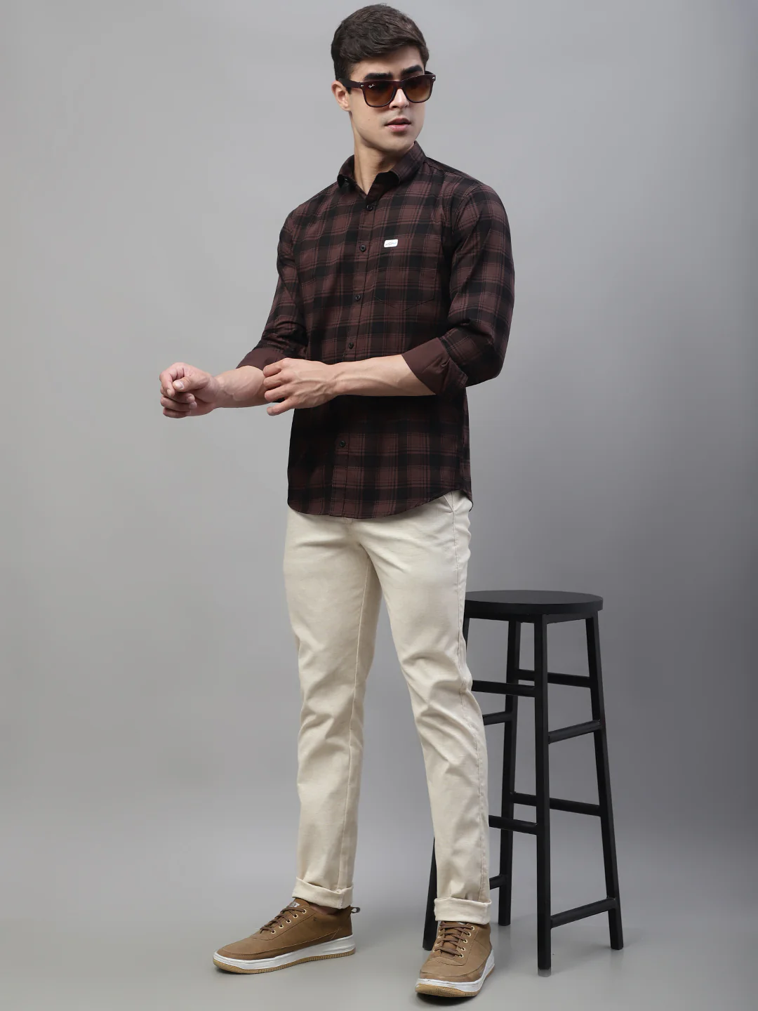 Majestic Man Regular Fit Pattern Finish Cotton Casual Solid Chinos Trouser - Cream - Image 2