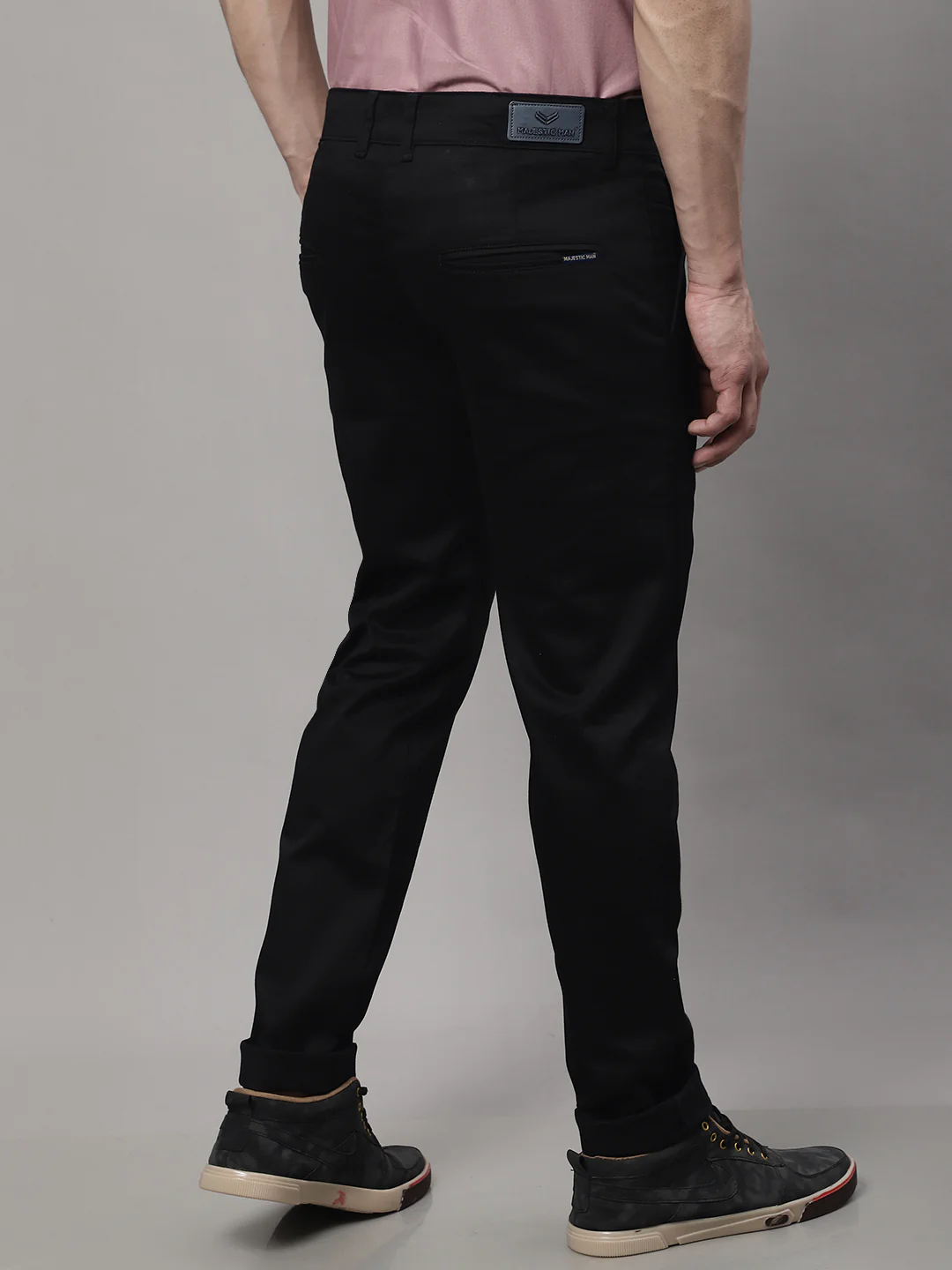 Majestic Man Regular Fit Satin Finish Cotton Casual Solid Chinos Trouser - Black - Image 6