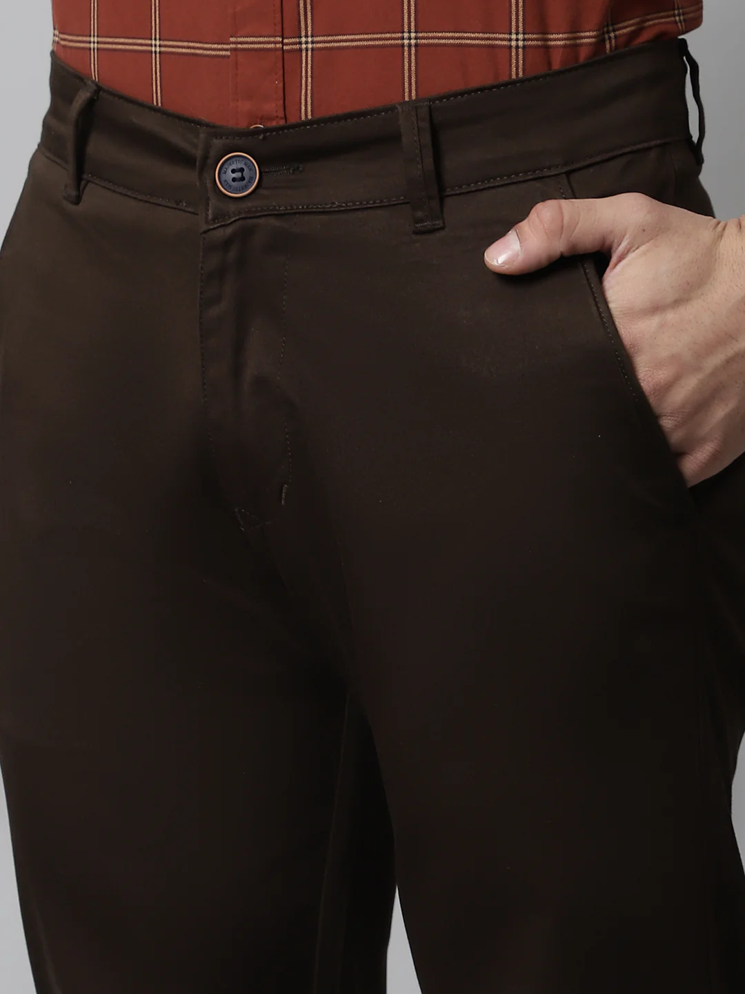 Majestic Man Regular Fit Satin Finish Cotton Casual Solid Chinos Trouser - Brown - Image 2