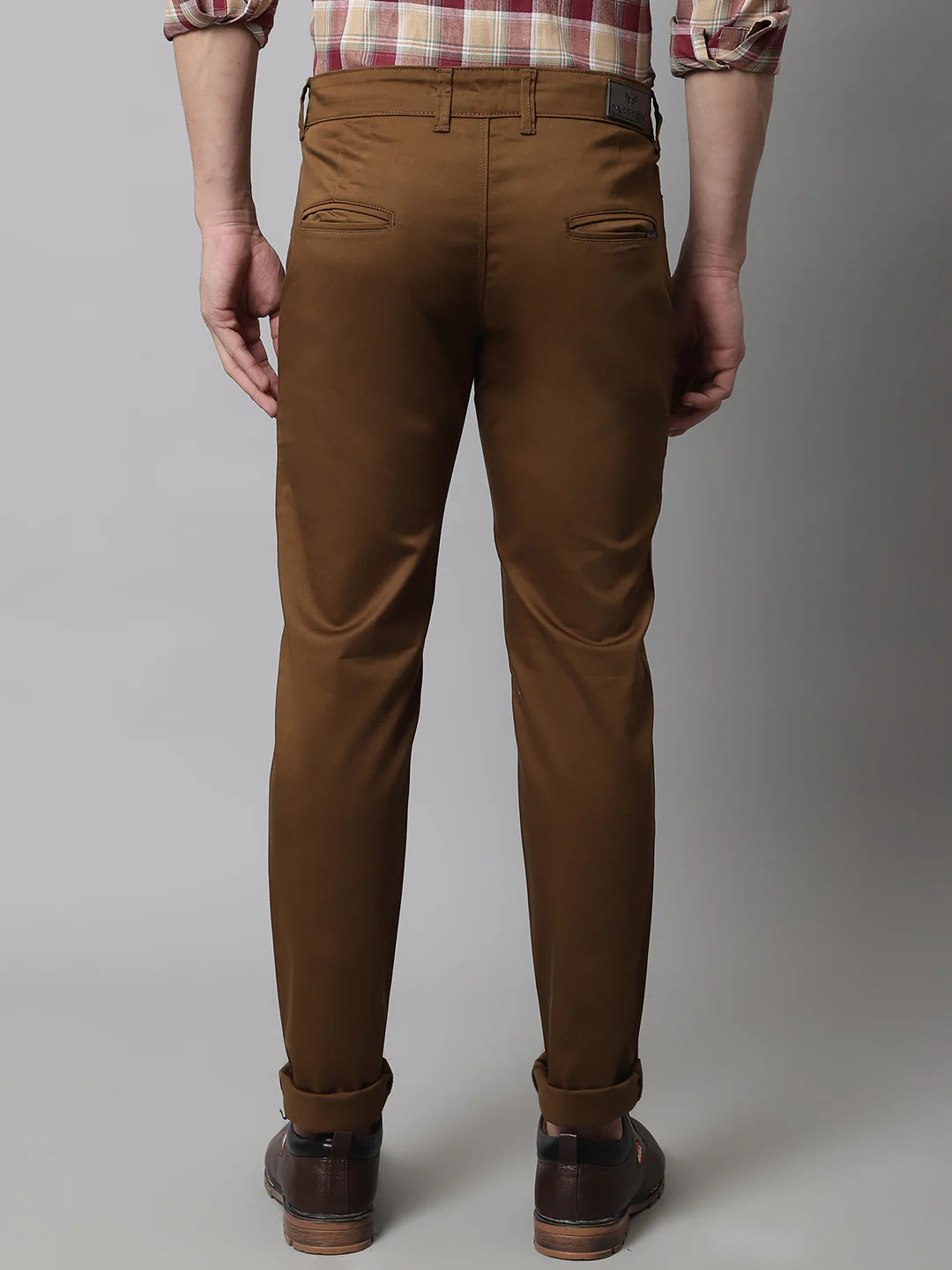 Majestic Man Regular Fit Satin Finish Cotton Casual Solid Chinos Trouser - Caramel - Image 6