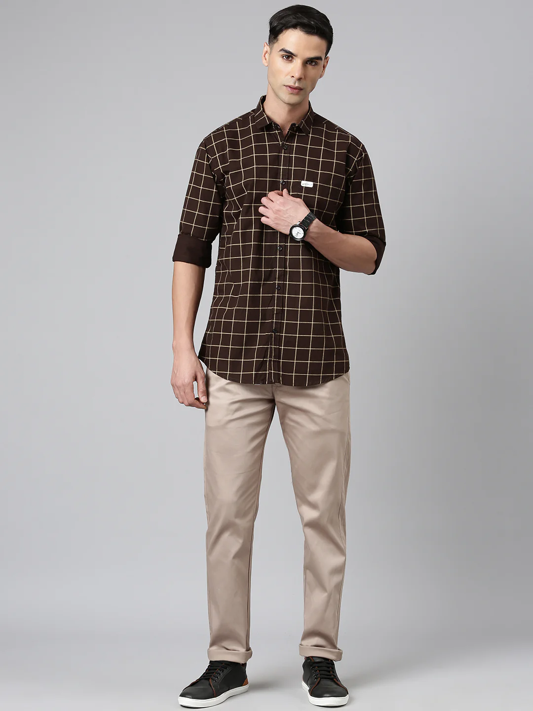Majestic Man Regular Fit Satin Finish Cotton Casual Solid Chinos Trouser - Dark Cream - Image 7