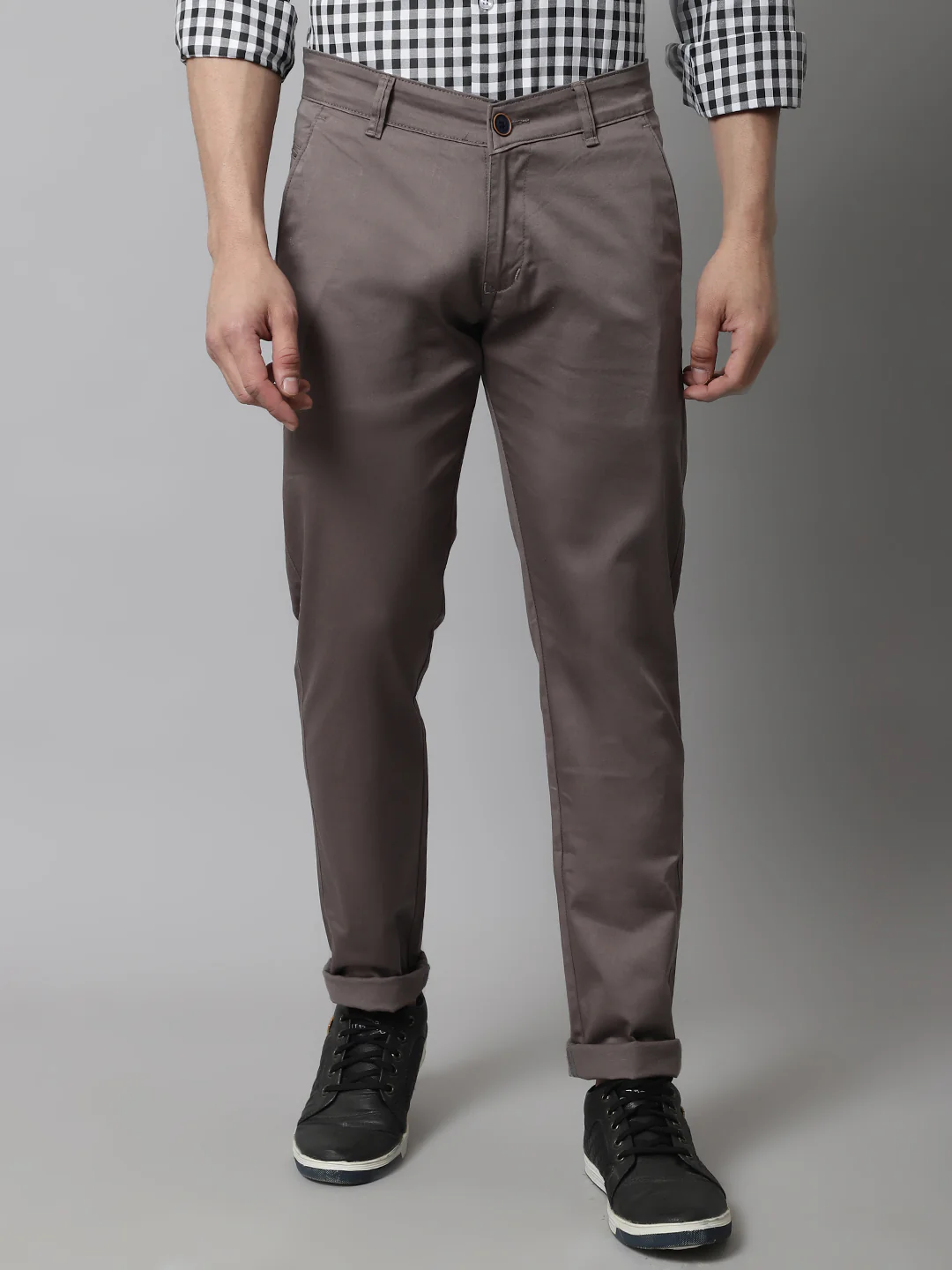 Majestic Man Regular Fit Satin Finish Cotton Casual Solid Chinos Trouser - Graphite
