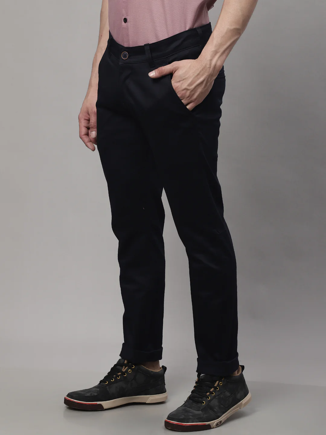 Majestic Man Regular Fit Satin Finish Cotton Casual Solid Chinos Trouser - Navy Blue - Image 6