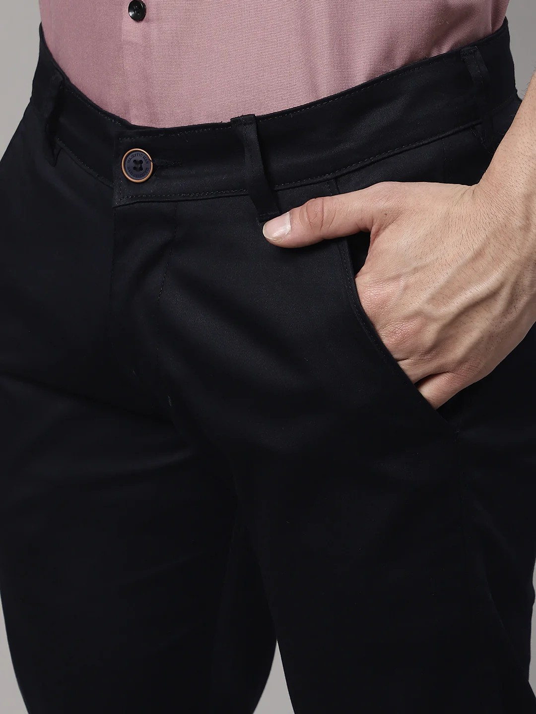 Majestic Man Regular Fit Satin Finish Cotton Casual Solid Chinos Trouser - Navy Blue - Image 7