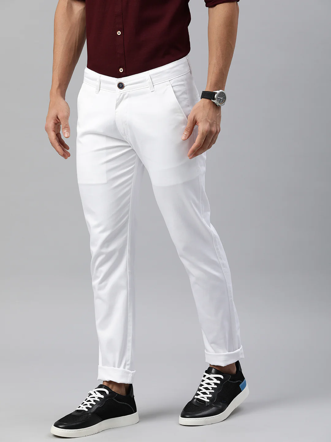 Majestic Man Regular Fit Satin Finish Cotton Casual Solid Chinos Trouser - White - Image 5