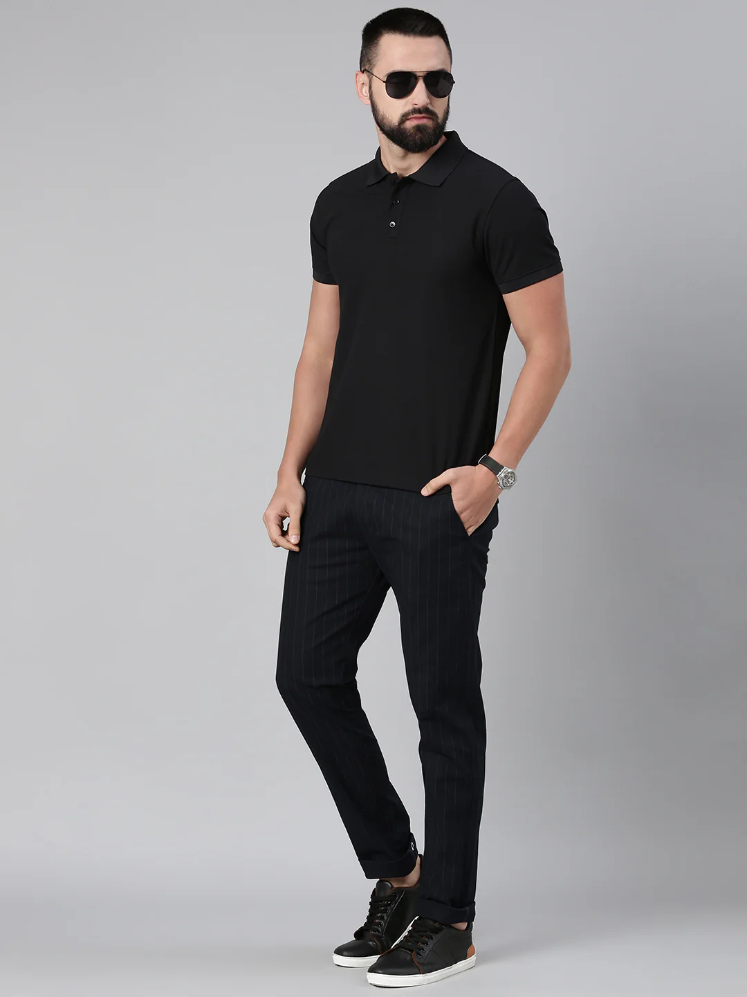 Majestic Man stripe Casual Solid Trouser - Navy Blue - Image 4