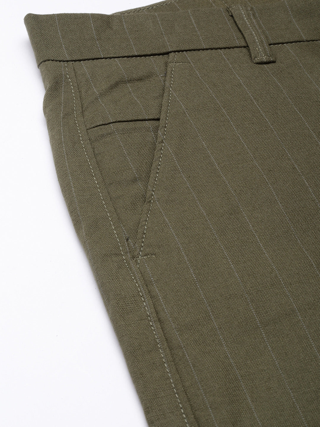 Majestic Man stripe Casual Solid Trouser - Olive - Image 4