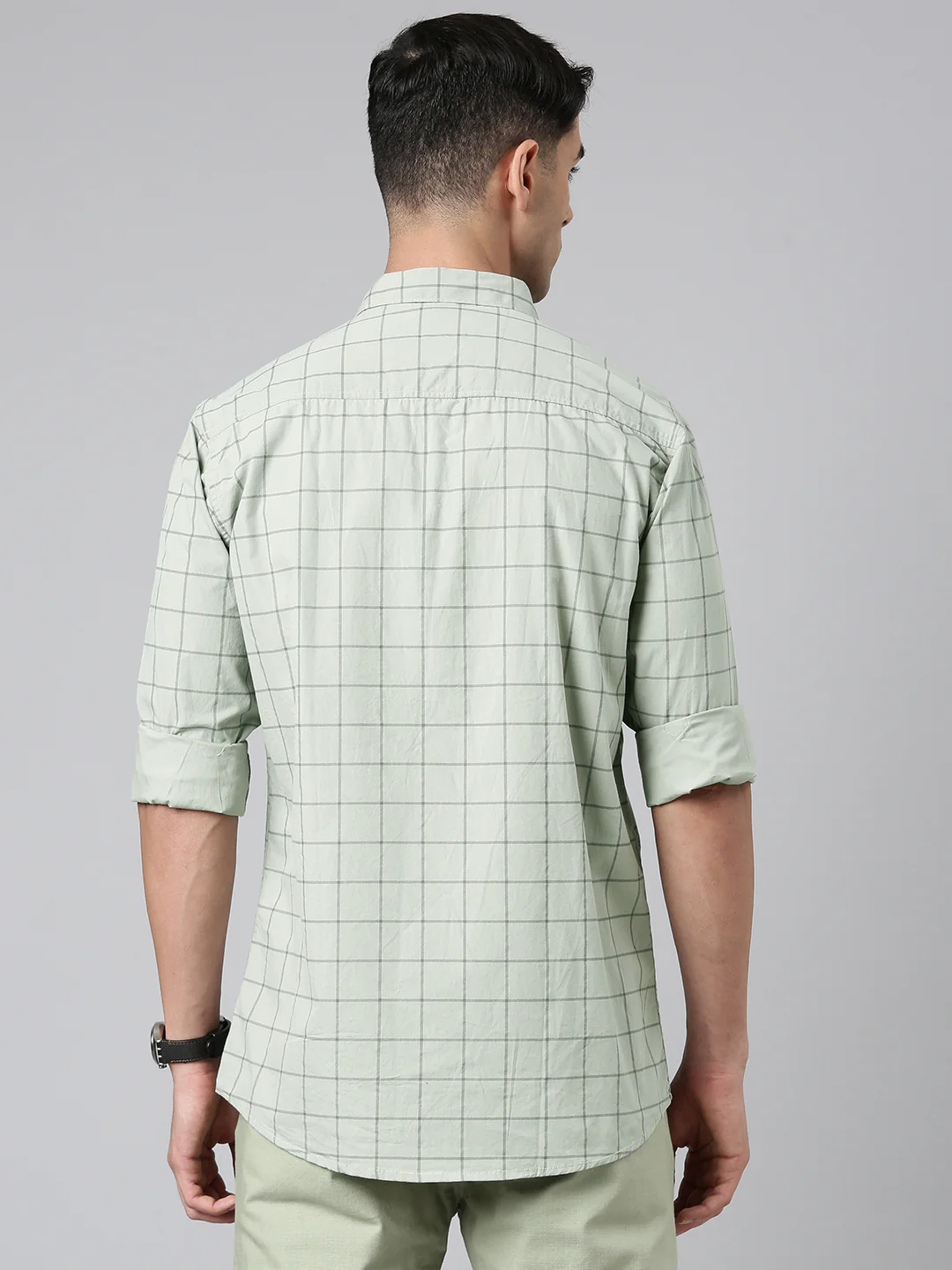 Majestic Man Checkered Slim fit Cotton Casual Shirt - Light Grey - Image 3