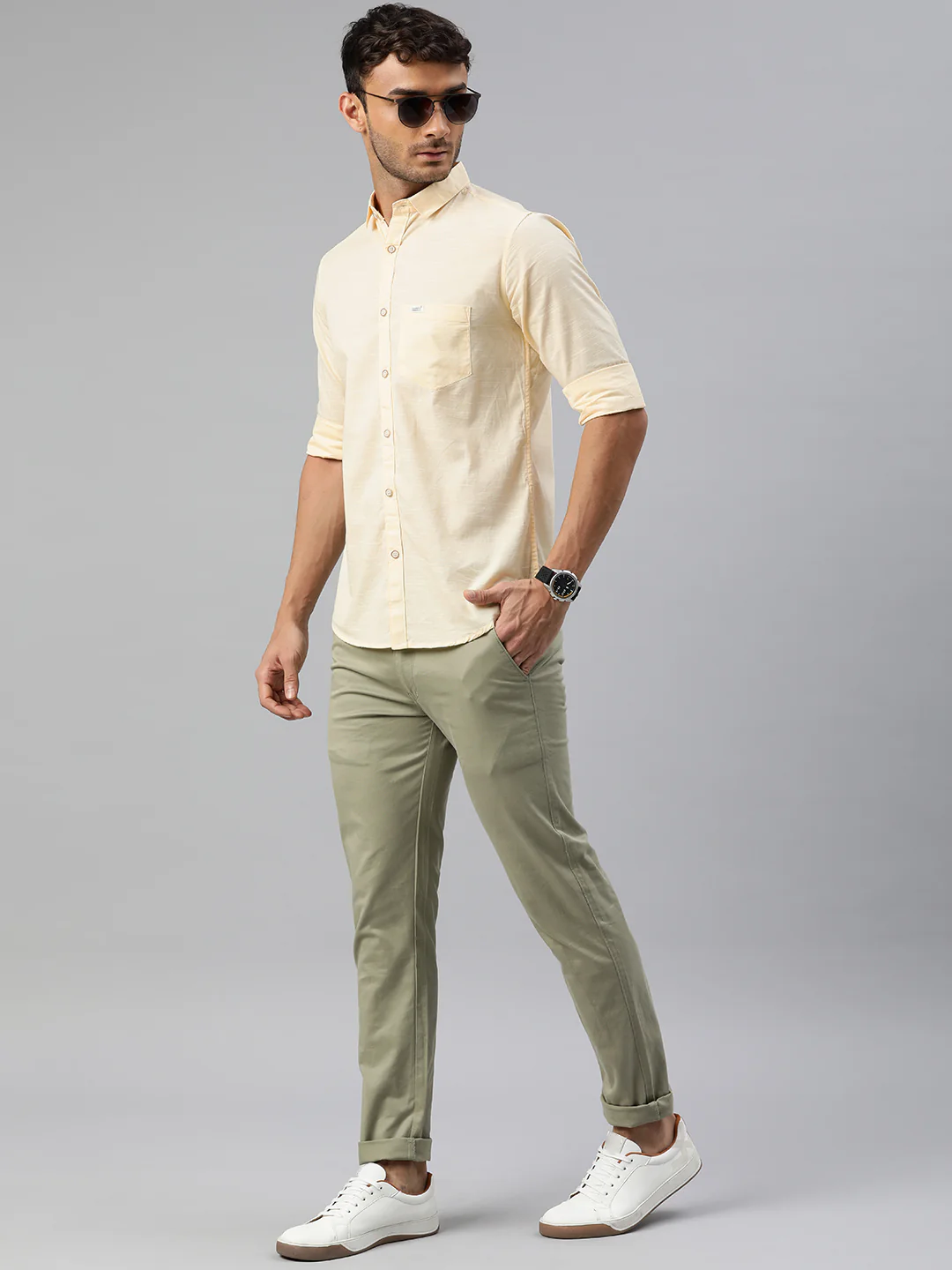 Pure Cotton Casual Men's Shirt - Lemon - Image 3