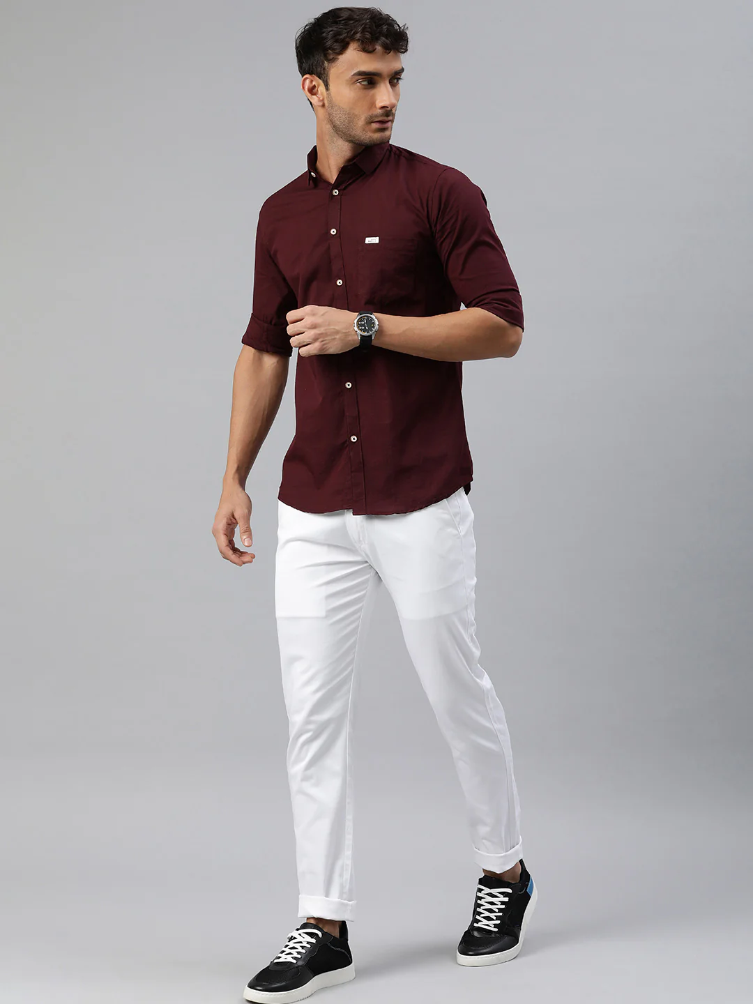 Pure Cotton Casual Men's Shirt - Wine - Image 6