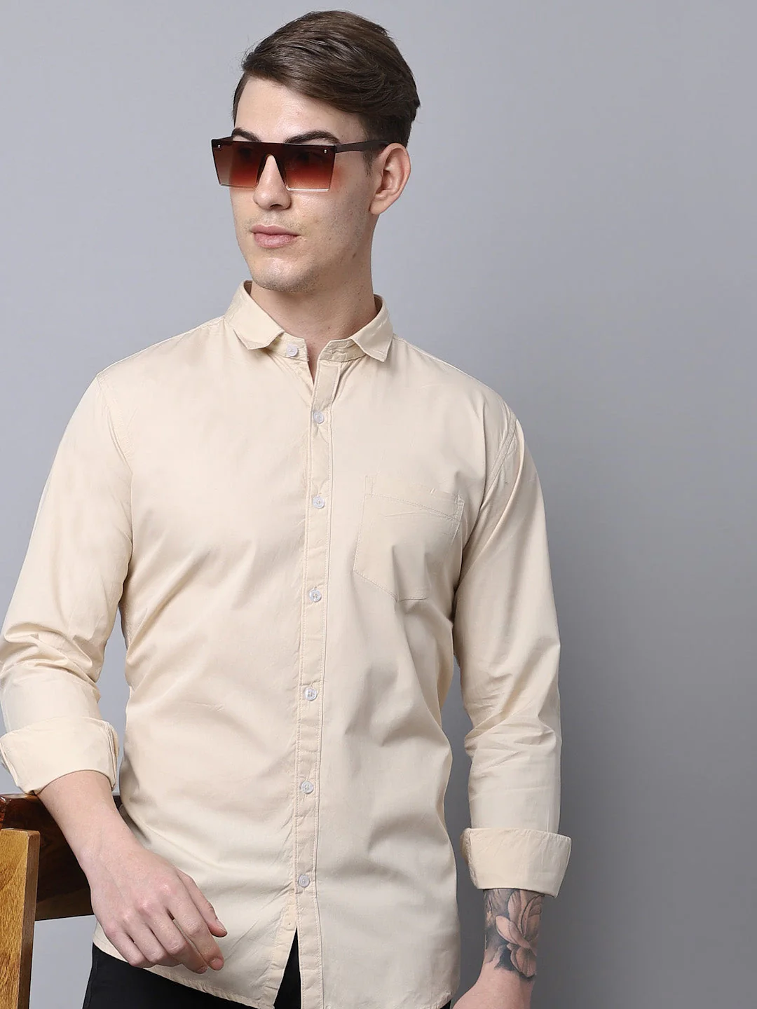 Majestic Man trendy Casual Solid Shirt - Cream