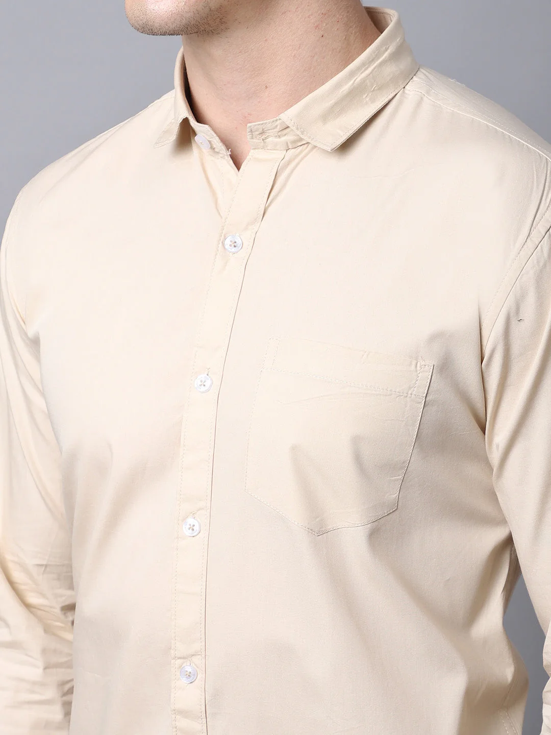 Majestic Man trendy Casual Solid Shirt - Cream - Image 6