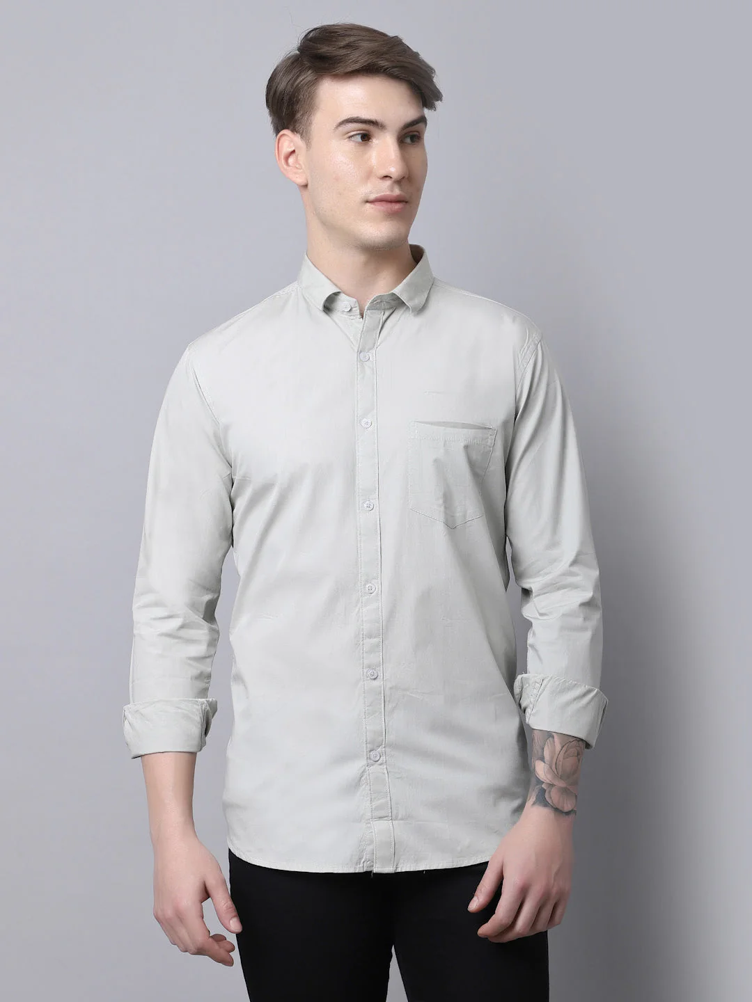 Majestic Man trendy Casual Solid Shirt - Light Grey - Image 2