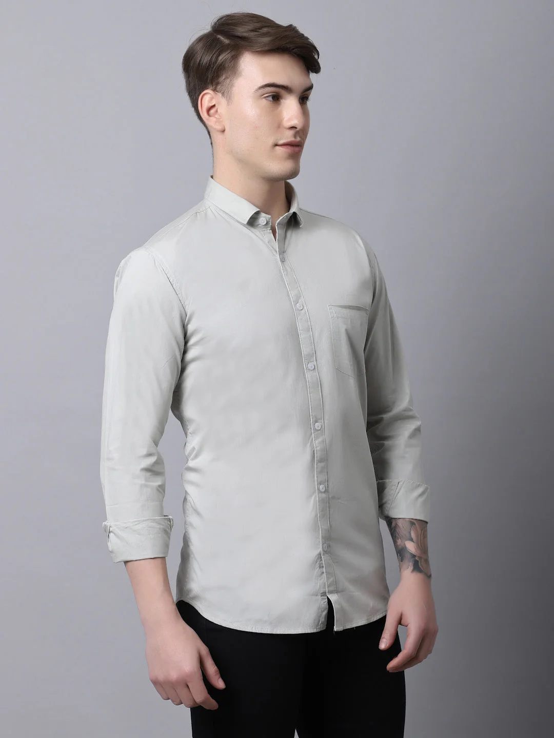 Majestic Man trendy Casual Solid Shirt - Light Grey - Image 4