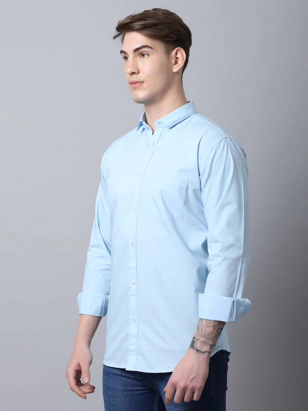 Majestic Man trendy Casual Solid Shirt - Sky Blue - Image 4