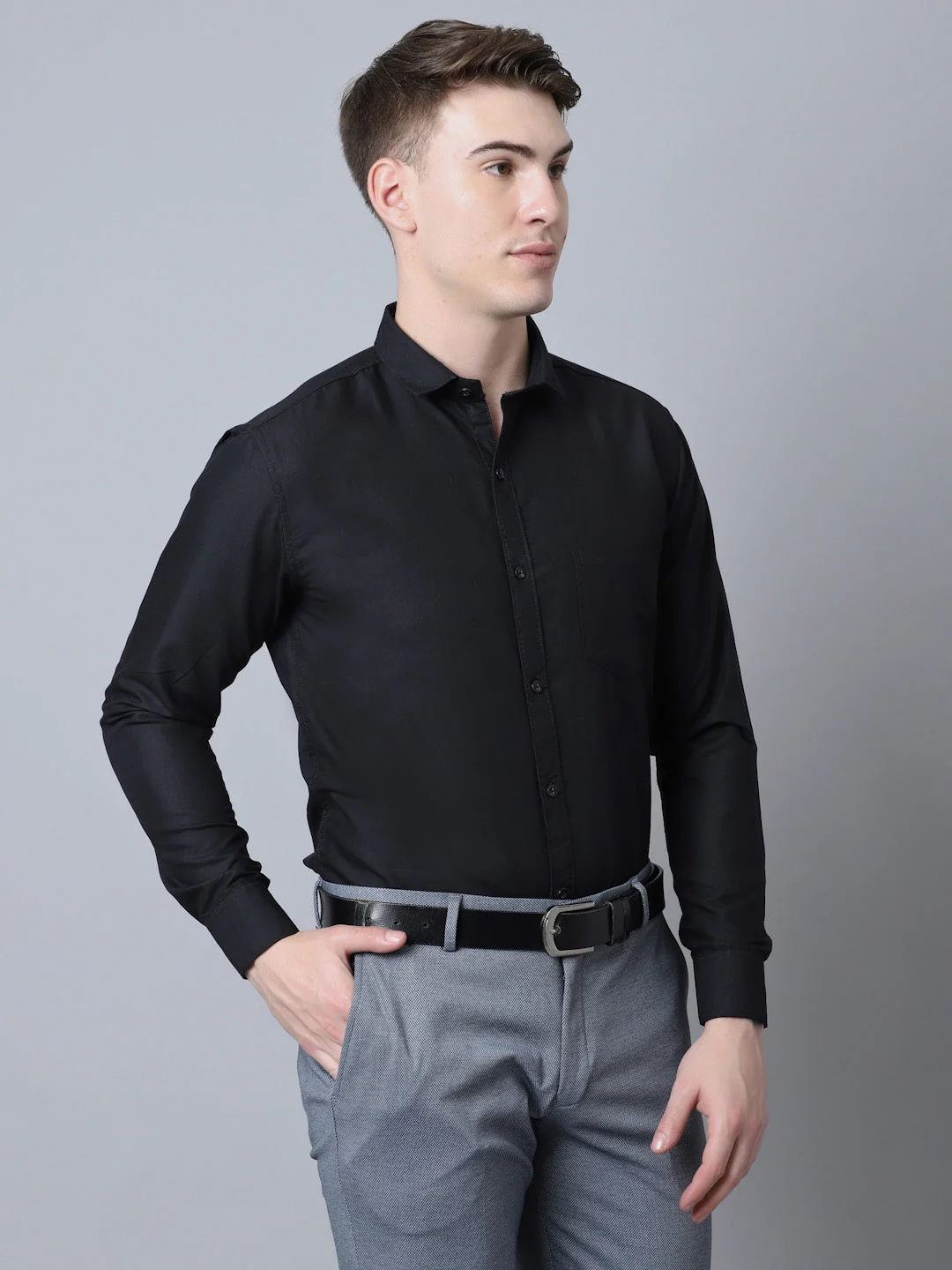 Majestic Man Versatile Solid Formal Shirt - Black - Image 3
