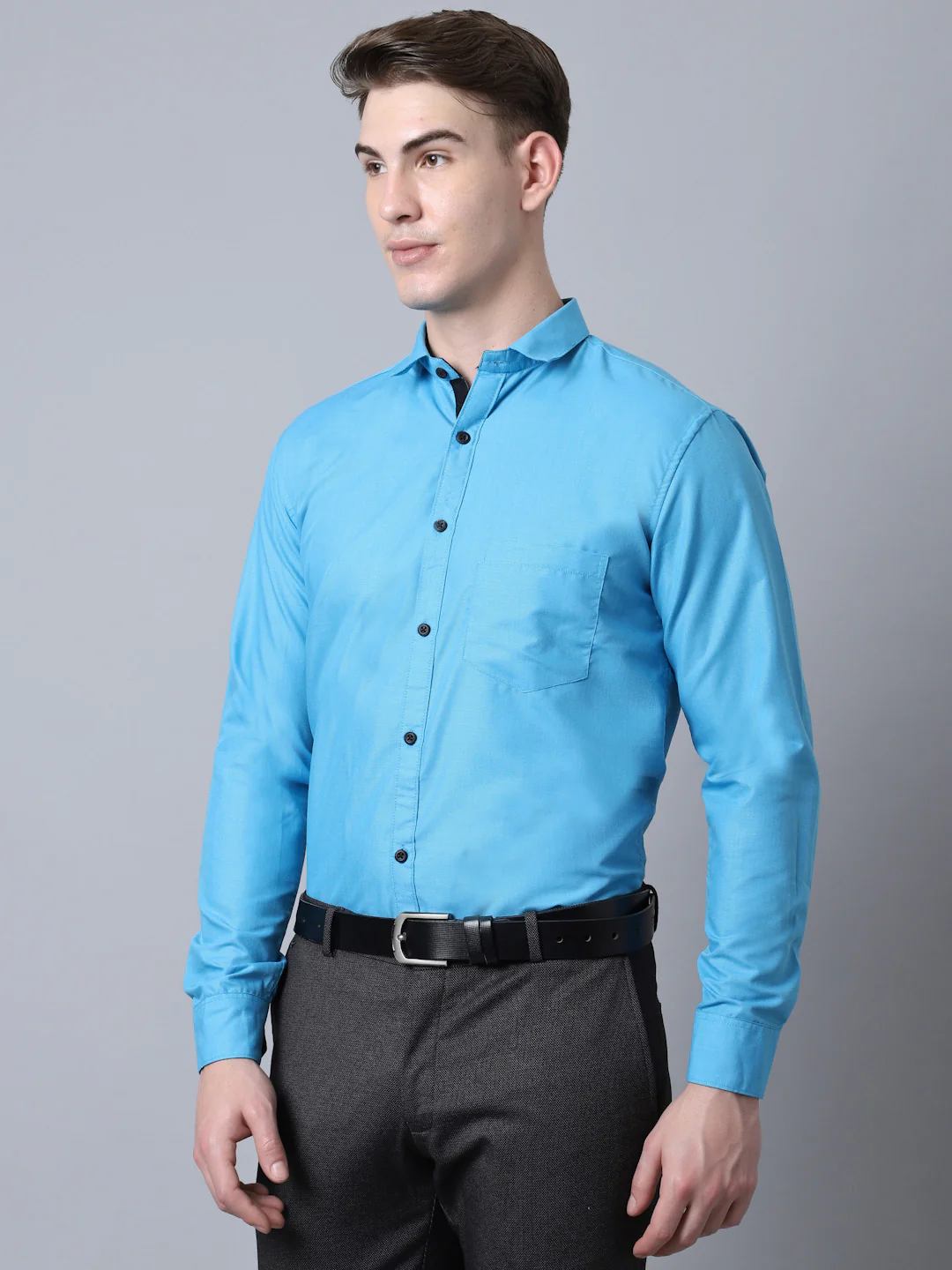 Majestic Man Versatile Solid Formal Shirt - Firozi - Image 3