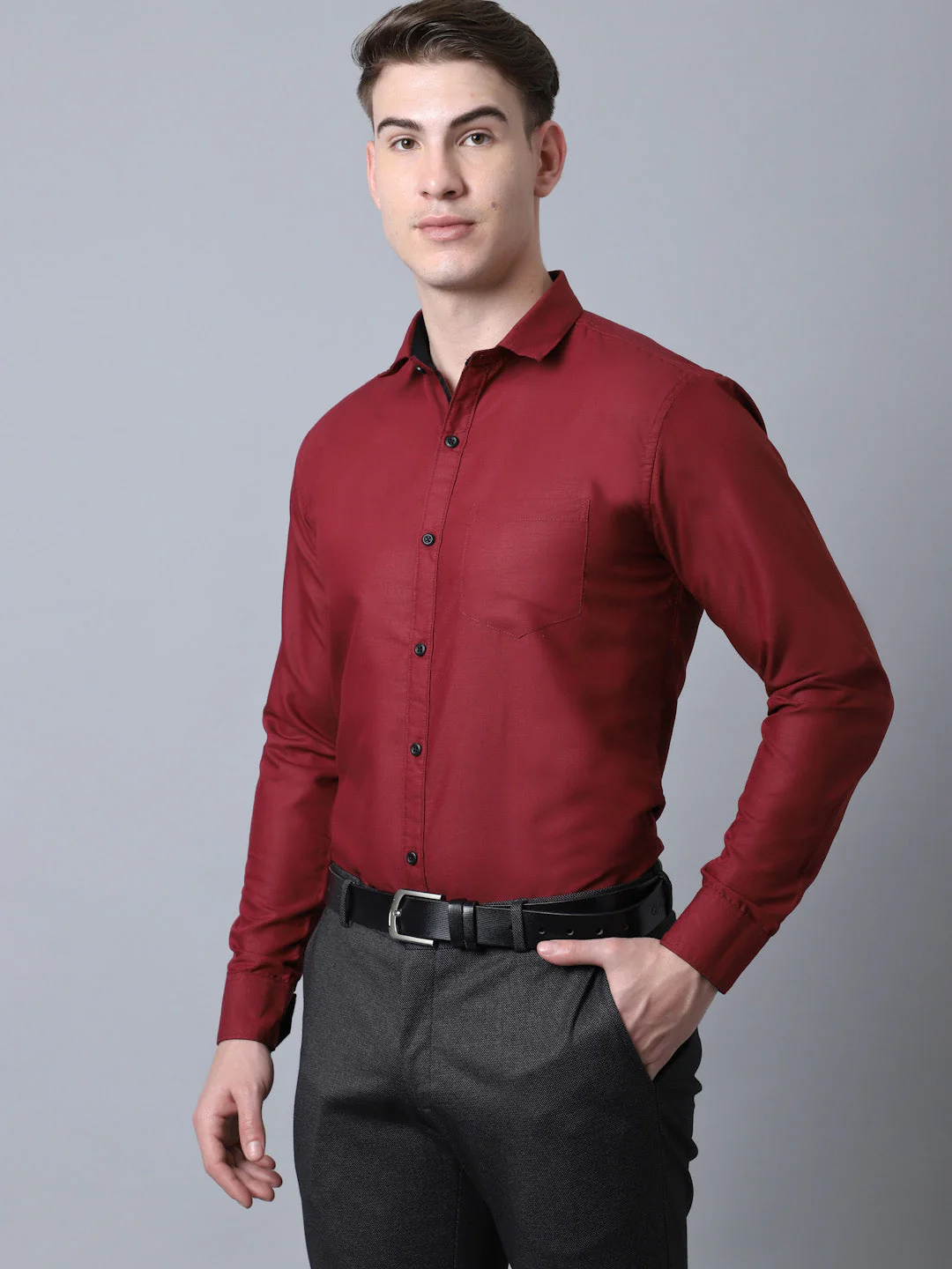 Majestic Man Versatile Solid Formal Shirt - Maroon - Image 2