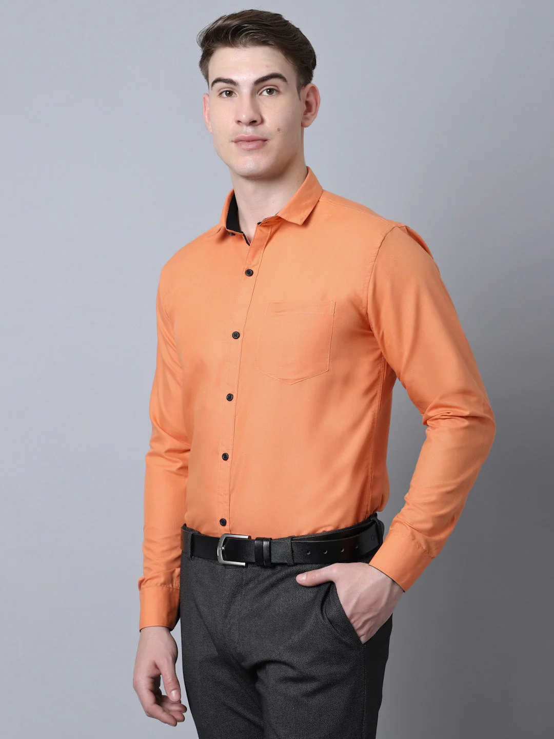 Majestic Man Versatile Solid Formal Shirt - Orange - Image 2