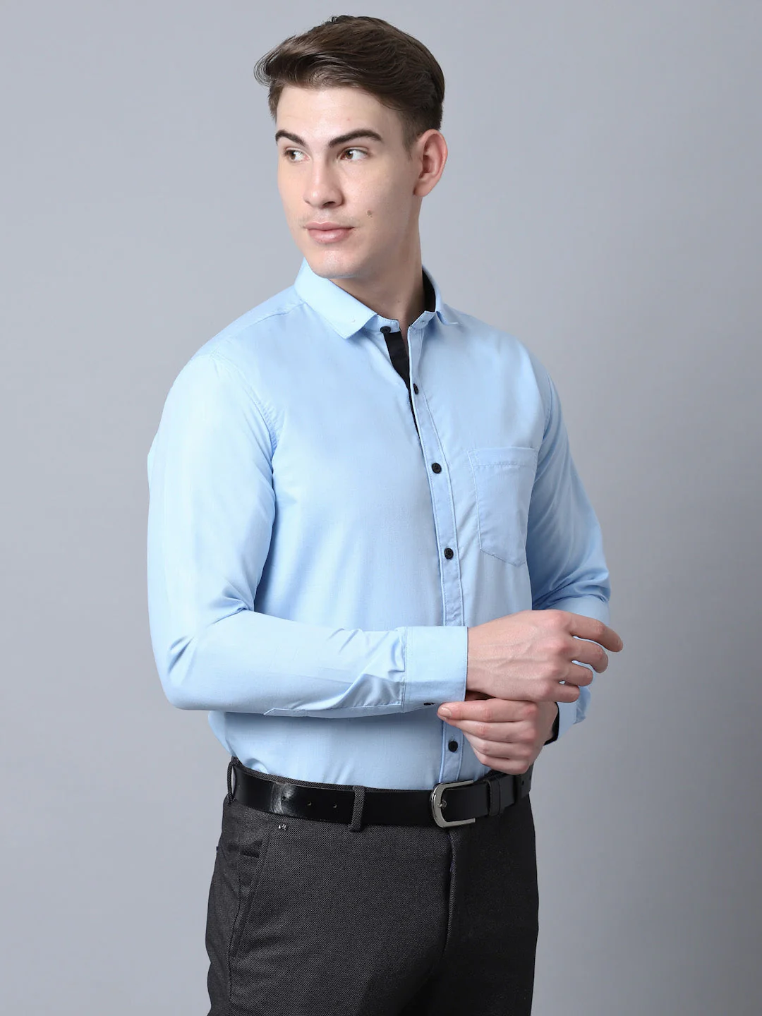 Majestic Man Versatile Solid Formal Shirt - Sky Blue - Image 3