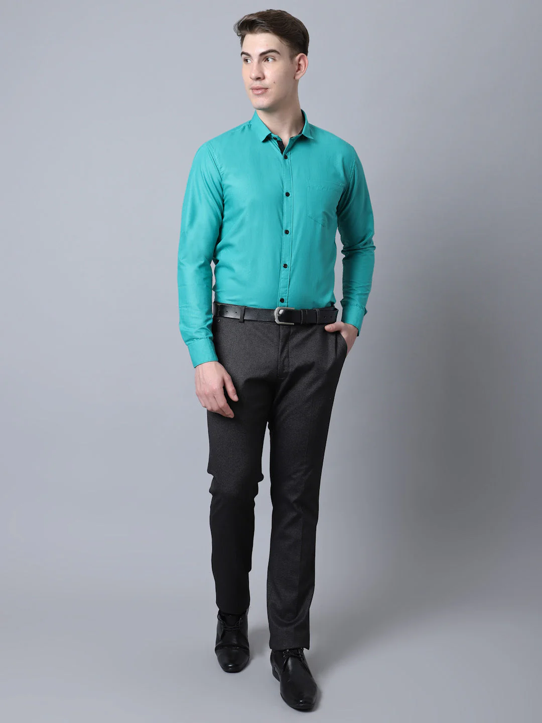 Majestic Man Versatile Solid Formal Shirt - Teal Blue - Image 4