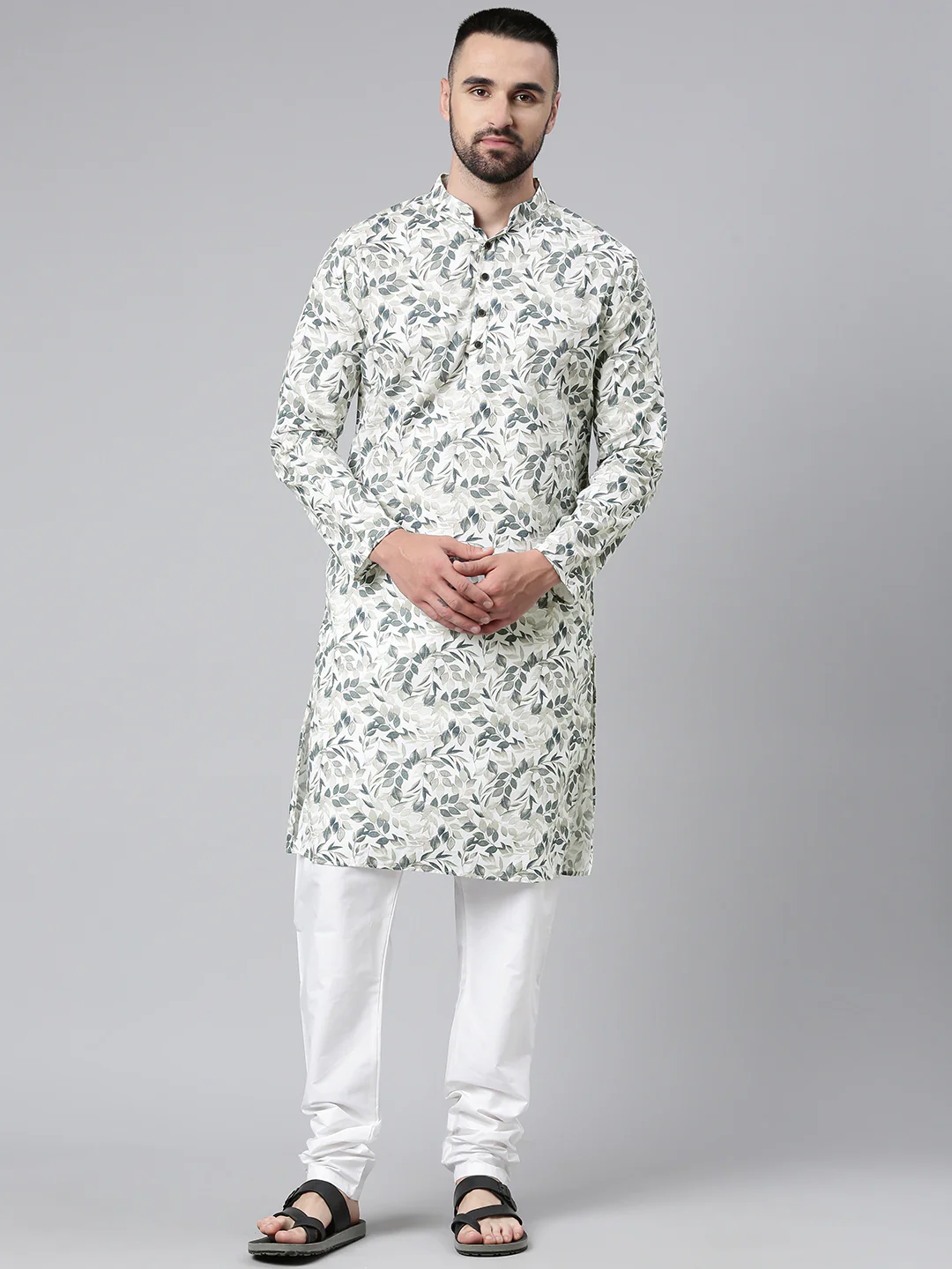 Men's Ethnic Artisanal Impressions Printed Kurta - White - Image 5