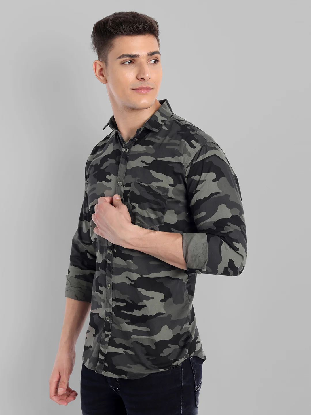 Military Print Casual Pure Cotton shirt - Grey - Image 3