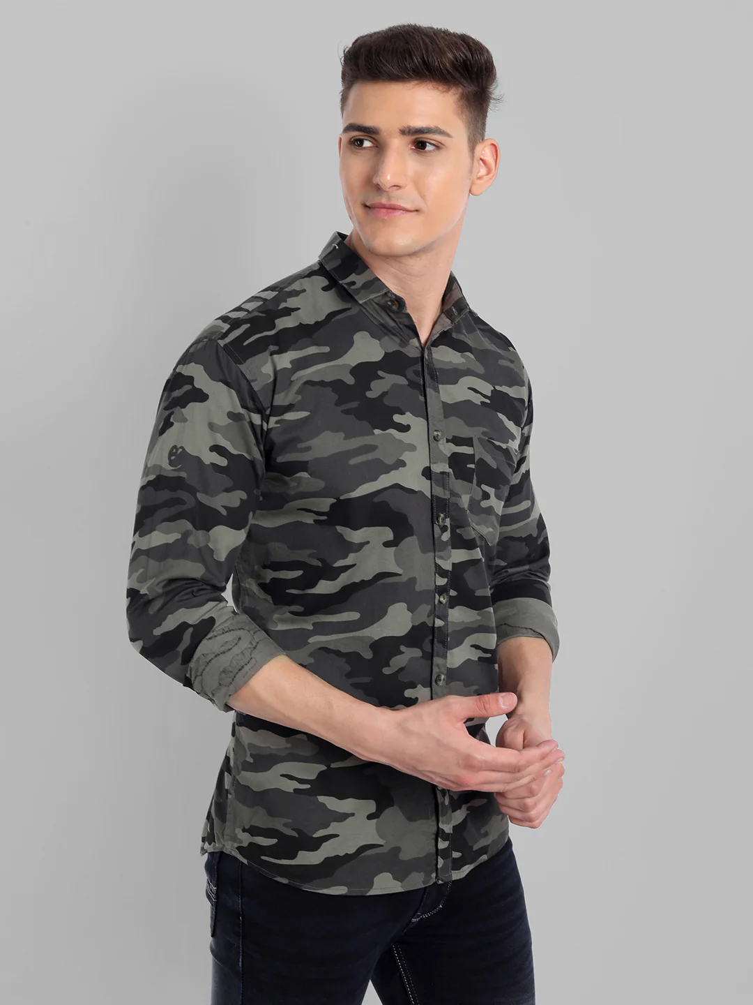Military Print Casual Pure Cotton shirt - Grey - Image 4