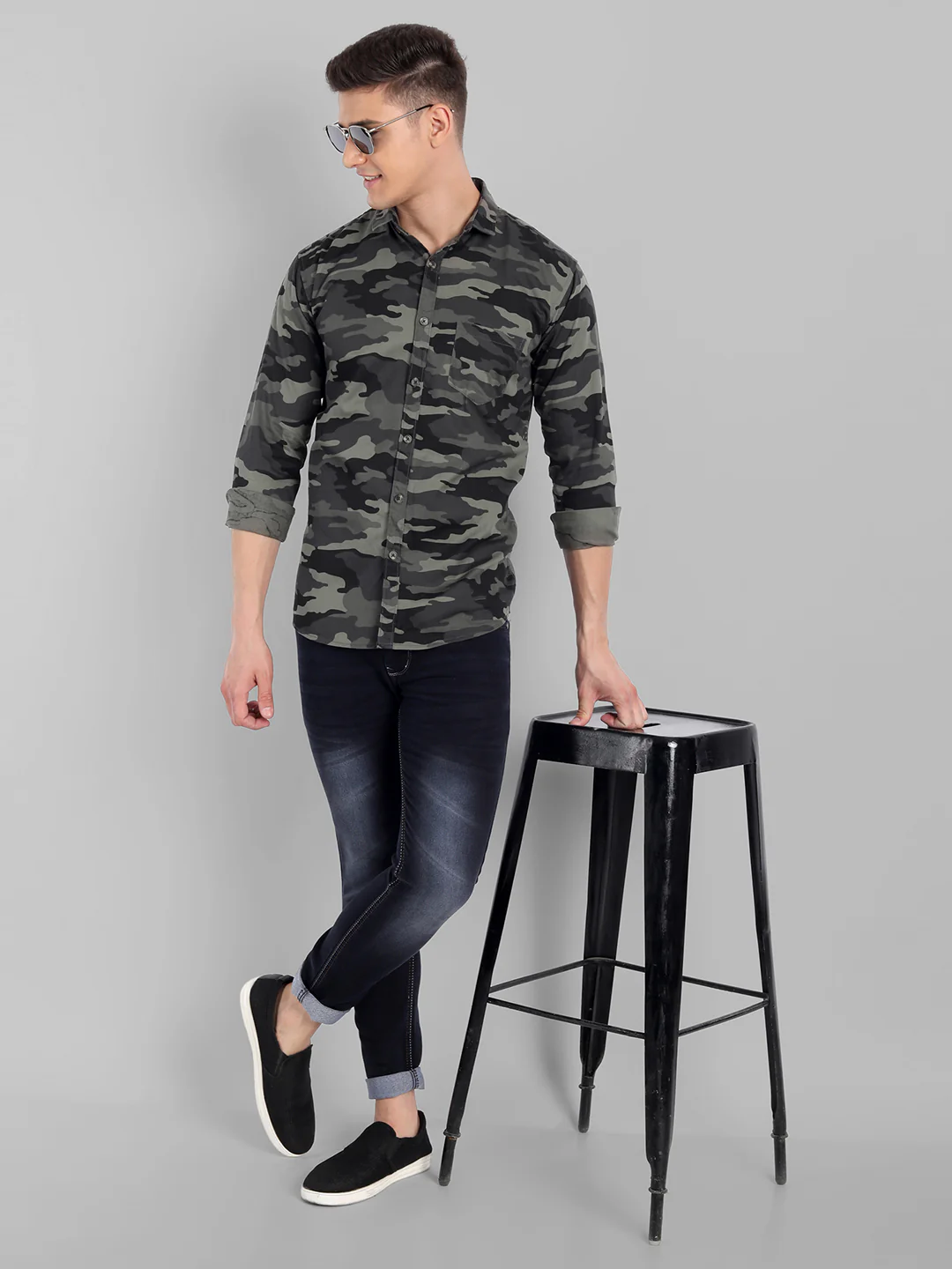 Military Print Casual Pure Cotton shirt - Grey - Image 5