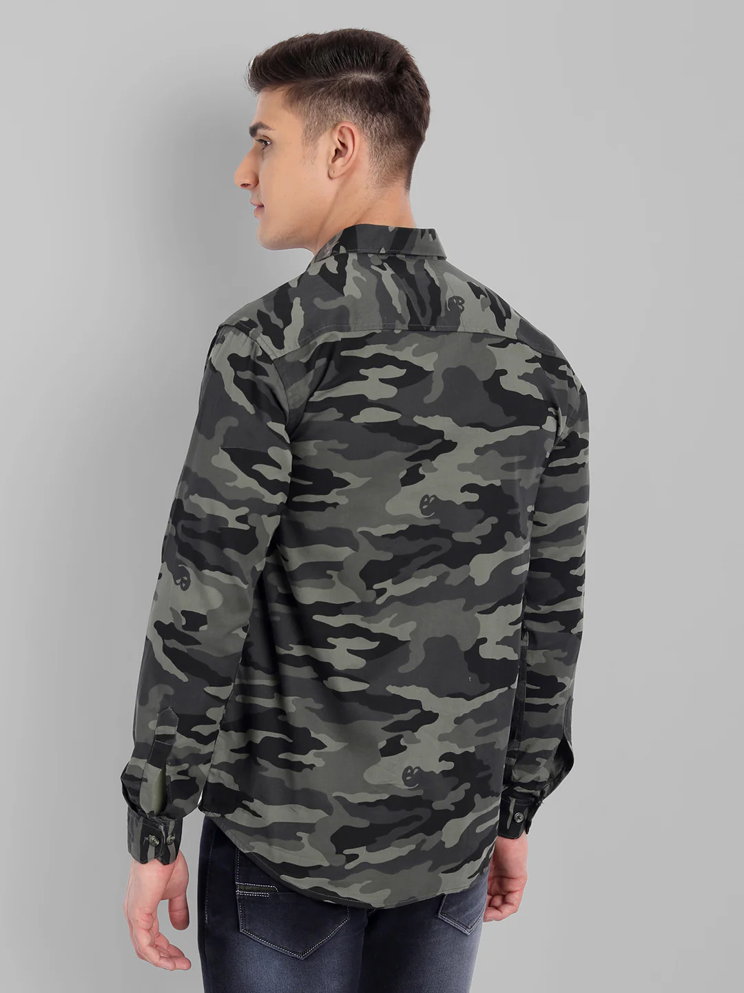 Military Print Casual Pure Cotton shirt - Grey - Image 6