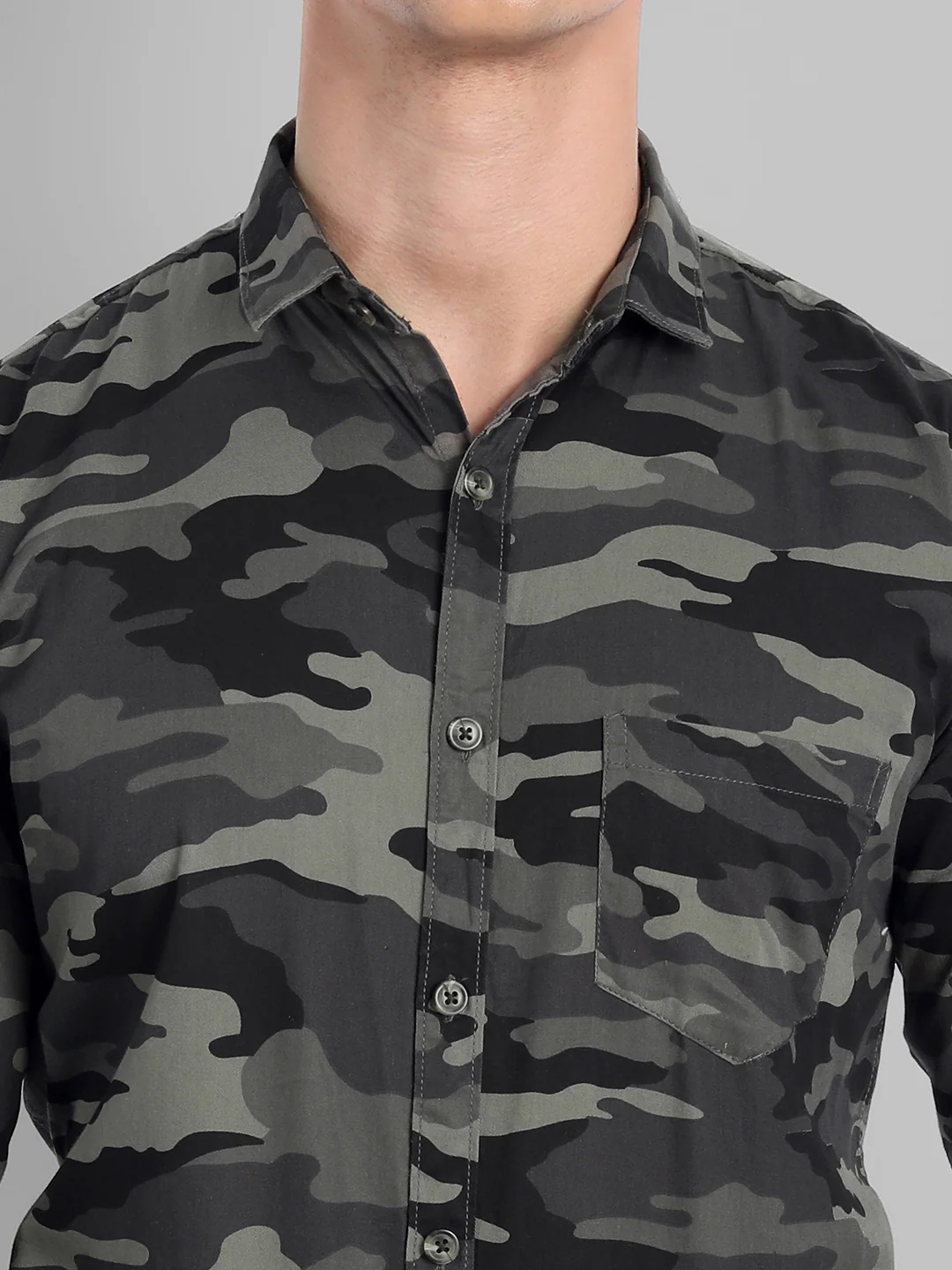 Military Print Casual Pure Cotton shirt - Grey - Image 7