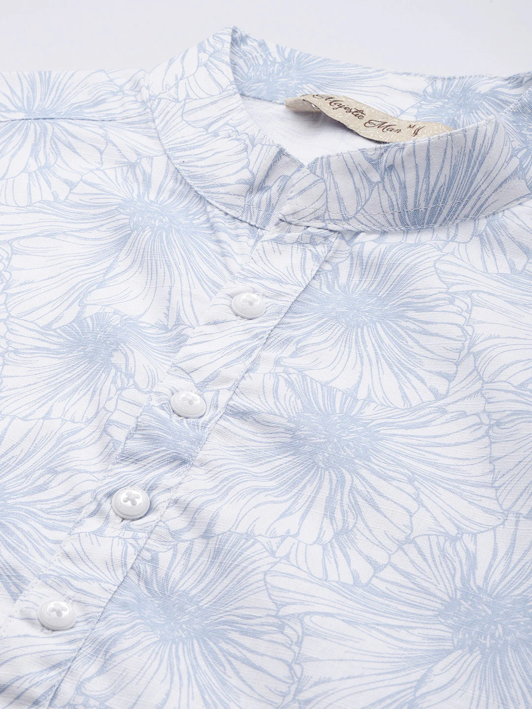Moon flower printed pure cotton men's long kurta - White - Image 4