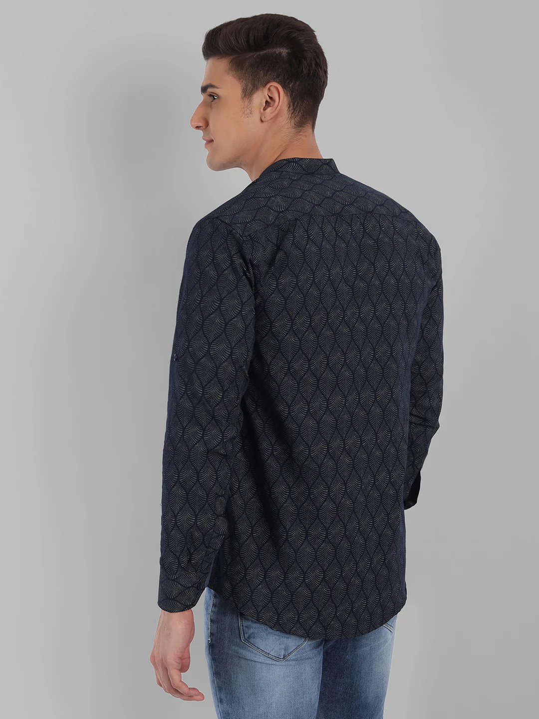 Nature elegance Leaf Printed Pure Cotton Short Kurta - Navy Blue - Image 5