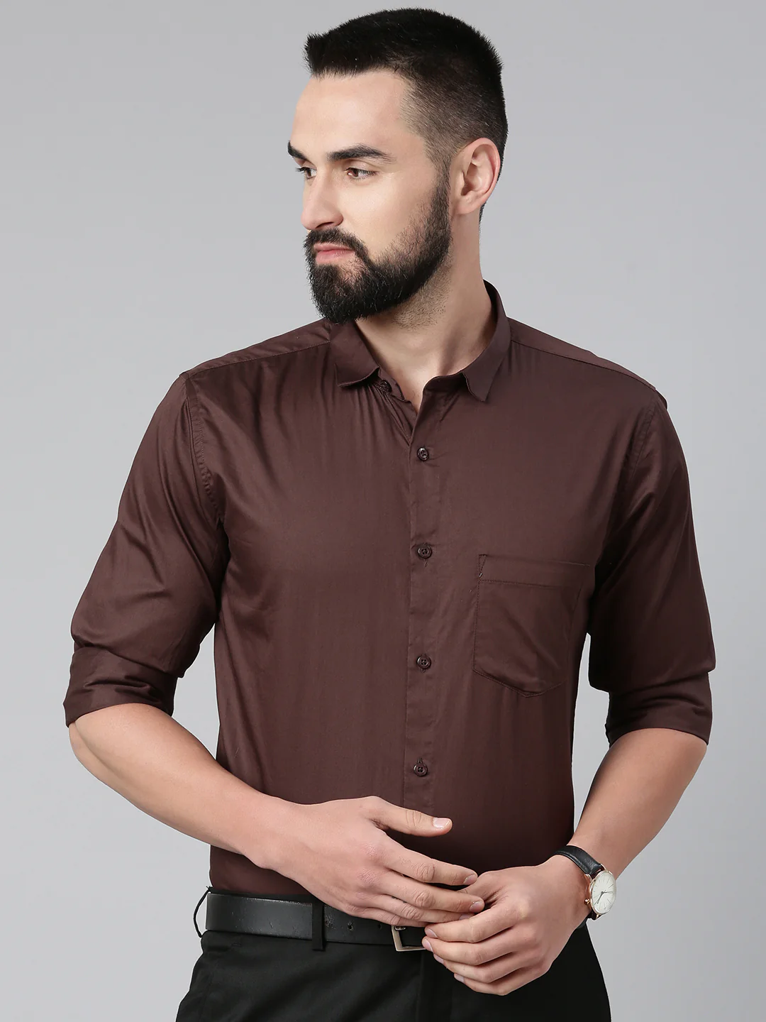 Paramount Pure Cotton Solid Shirt - Brown