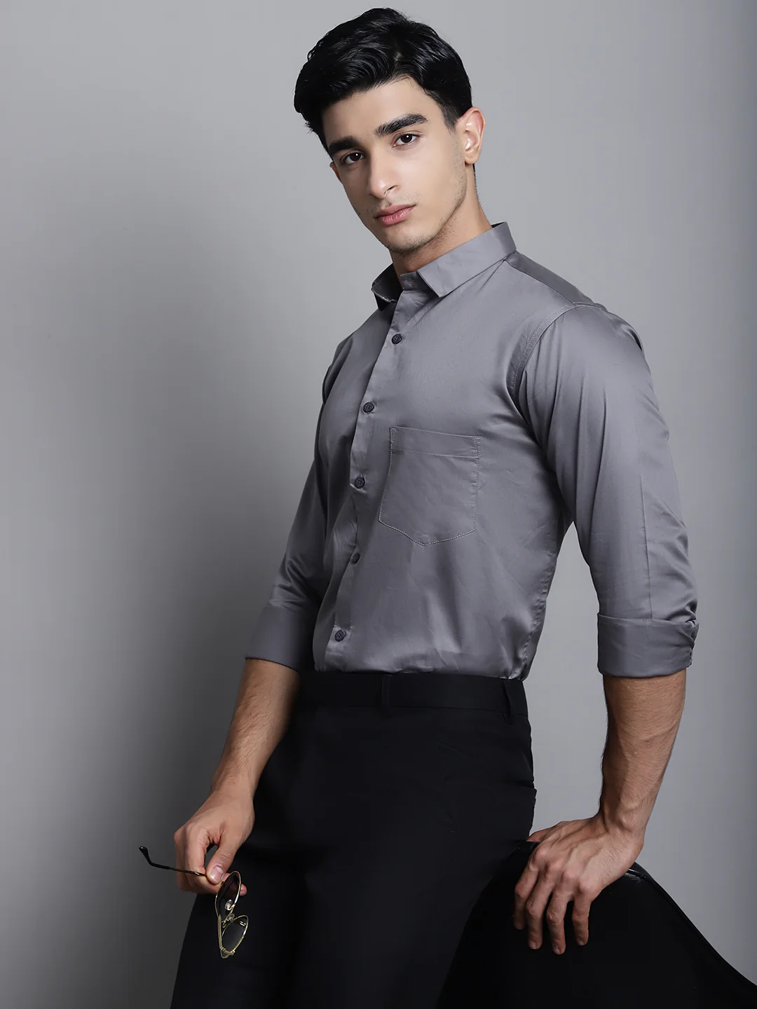 Paramount Pure Cotton Solid Shirt - Dark Grey - Image 2