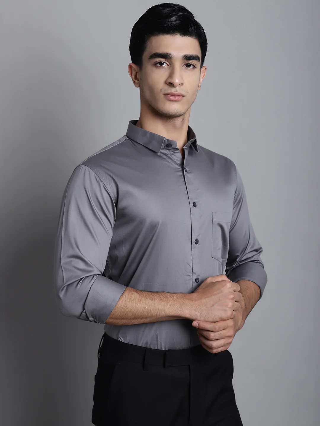 Paramount Pure Cotton Solid Shirt - Dark Grey - Image 6