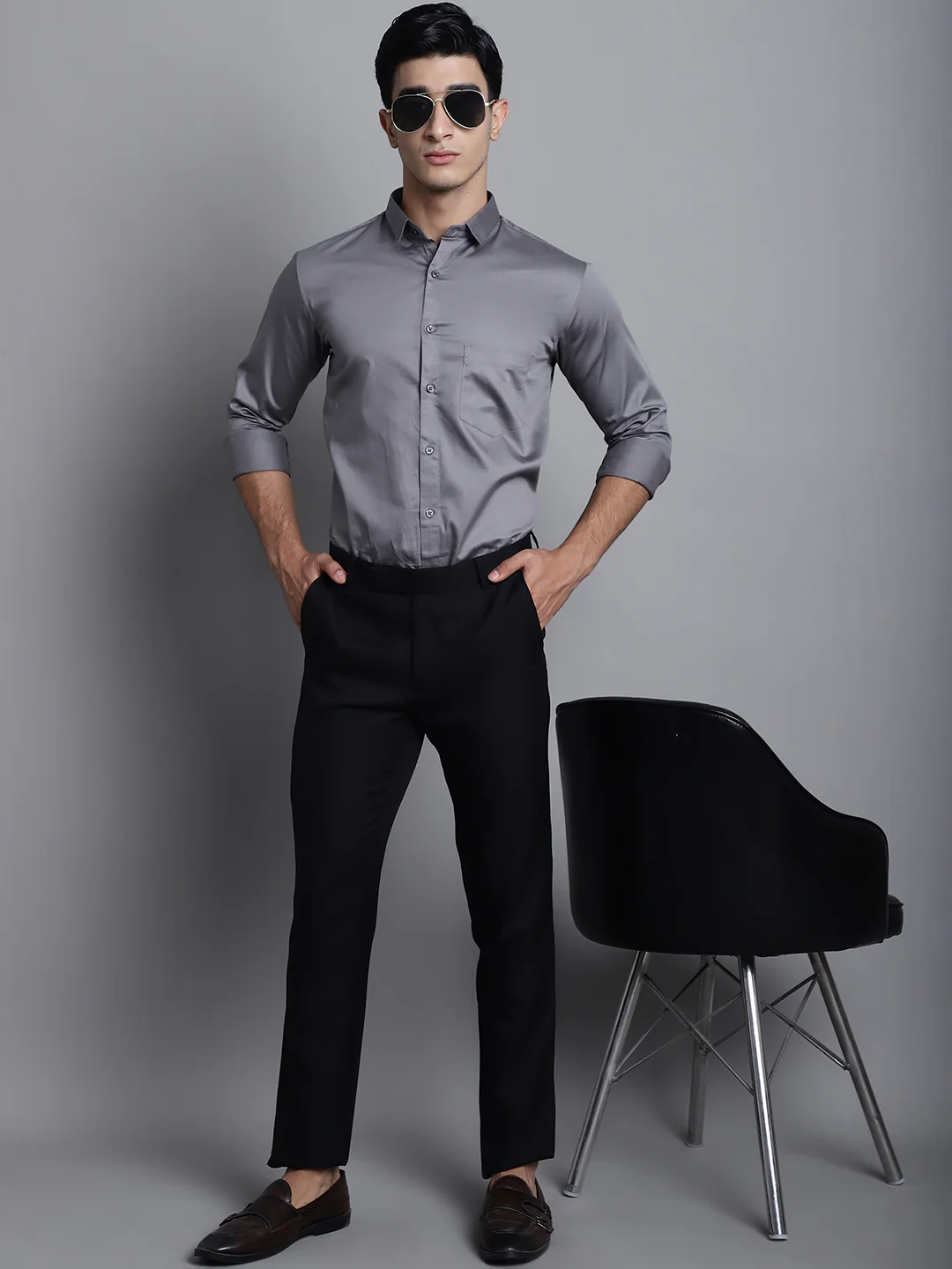 Paramount Pure Cotton Solid Shirt - Dark Grey - Image 8