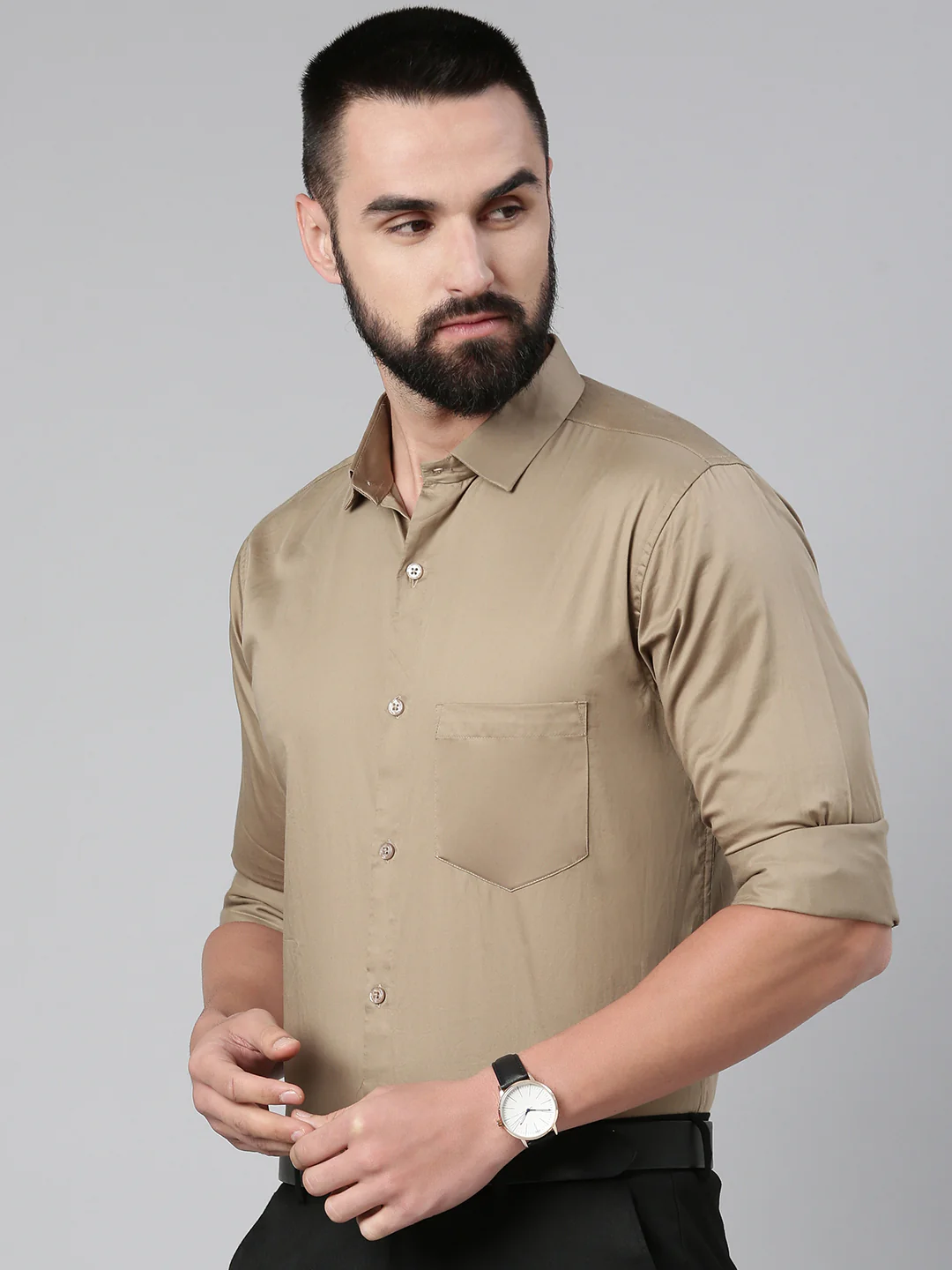 Paramount Pure Cotton Solid Shirt - Dark Oak - Image 6