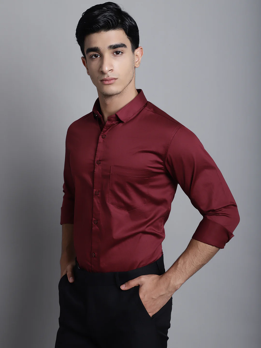 Paramount Pure Cotton Solid Shirt - Maroon - Image 6