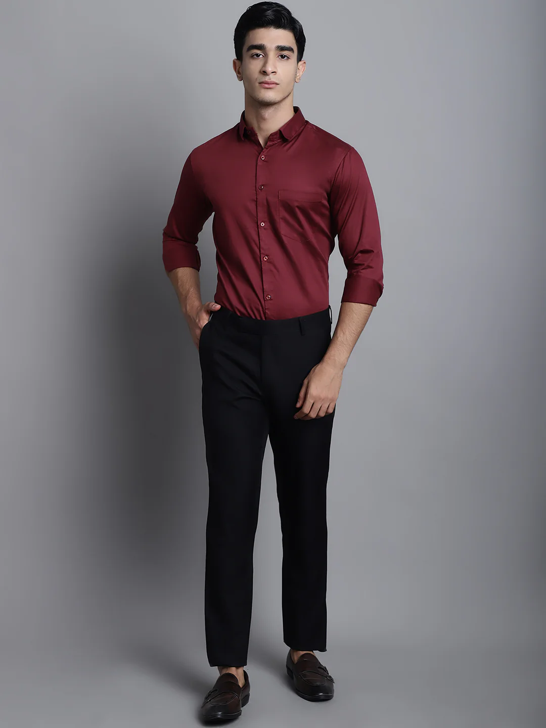 Paramount Pure Cotton Solid Shirt - Maroon - Image 7