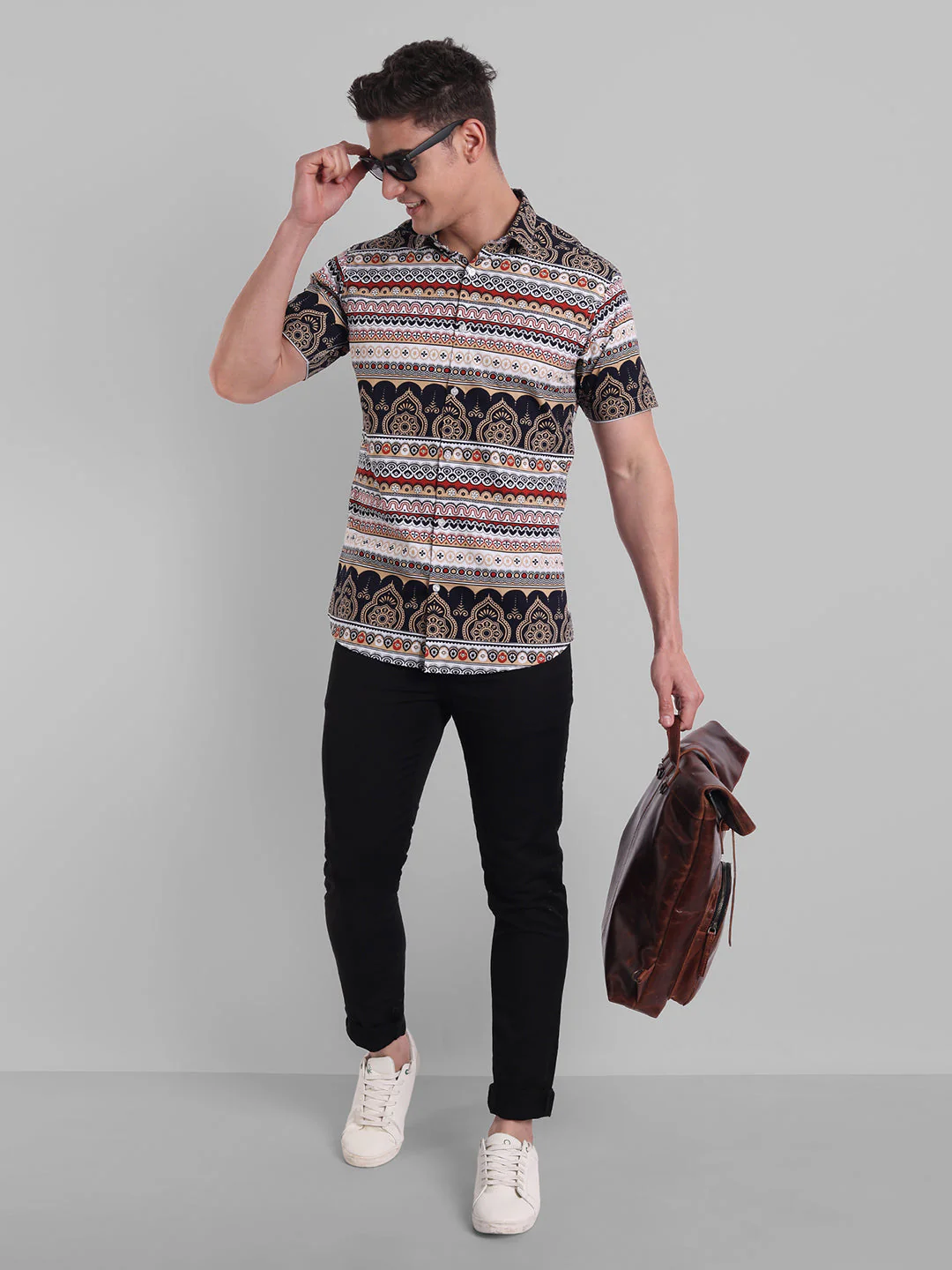 Printed Half Sleeves Gracefull Pure Cotton Shirt - Beige - Image 4