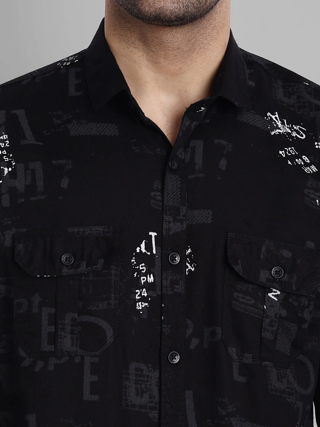 Printed Pure Cotton Cargo Shirt - Black - Image 6