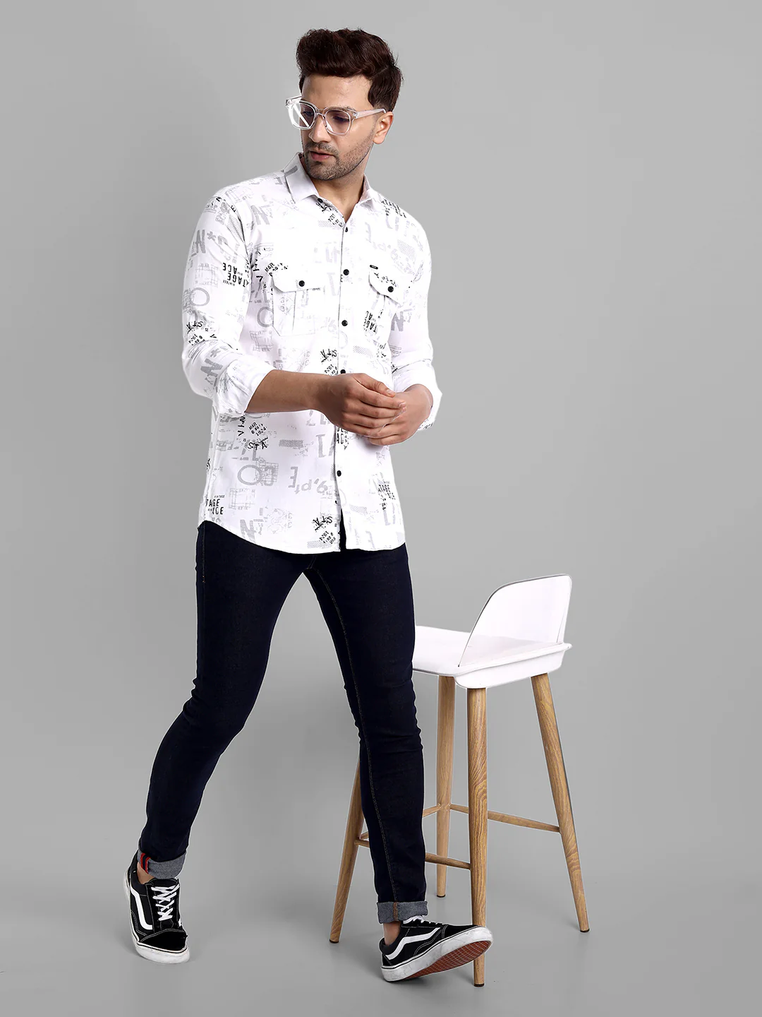 Printed Pure Cotton Cargo Shirt - White - Image 5