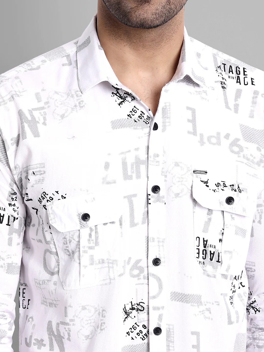 Printed Pure Cotton Cargo Shirt - White - Image 7