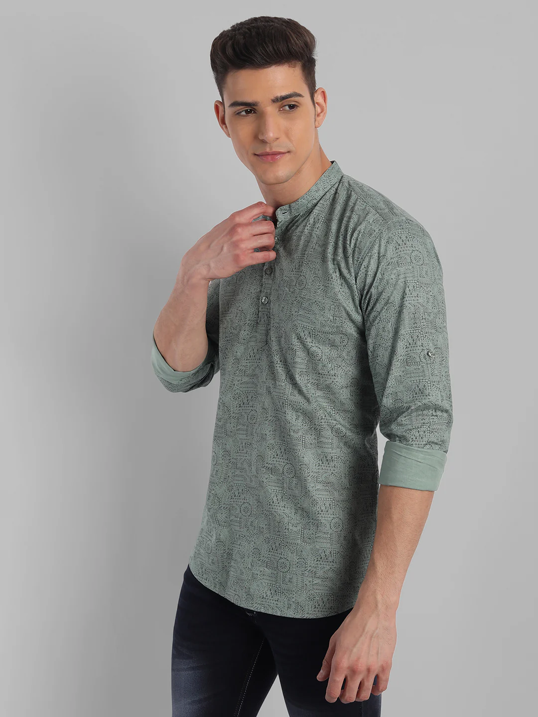Pure Cotton All Over Classic printed Kurta - Green - Image 3