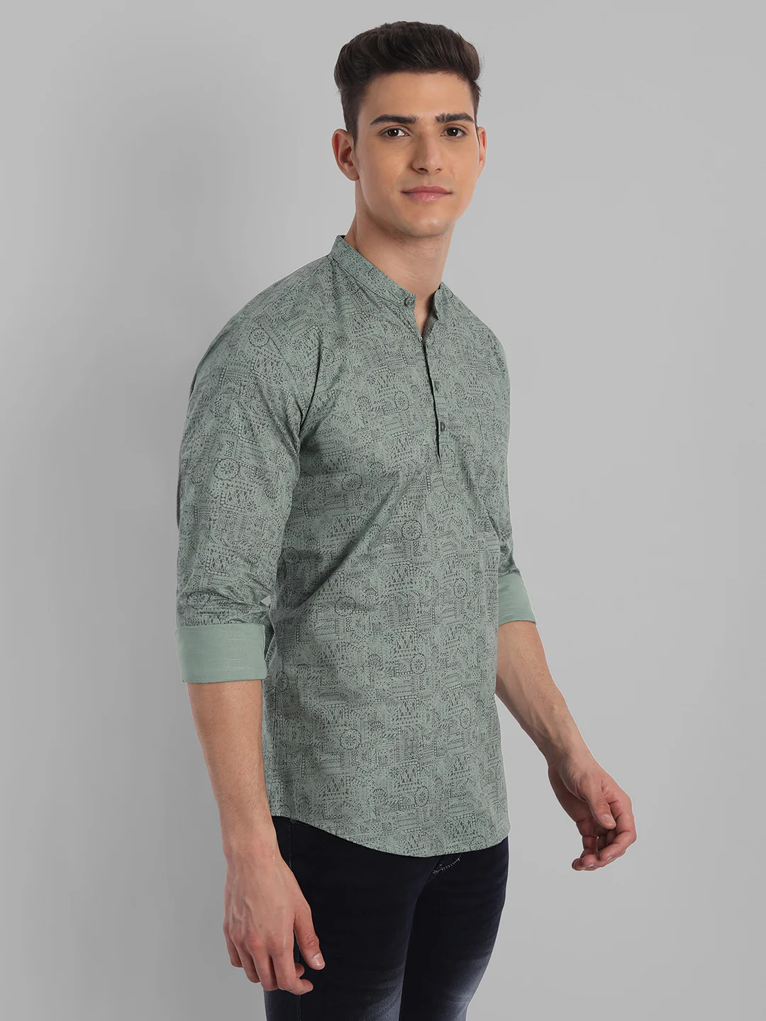 Pure Cotton All Over Classic printed Kurta - Green - Image 4